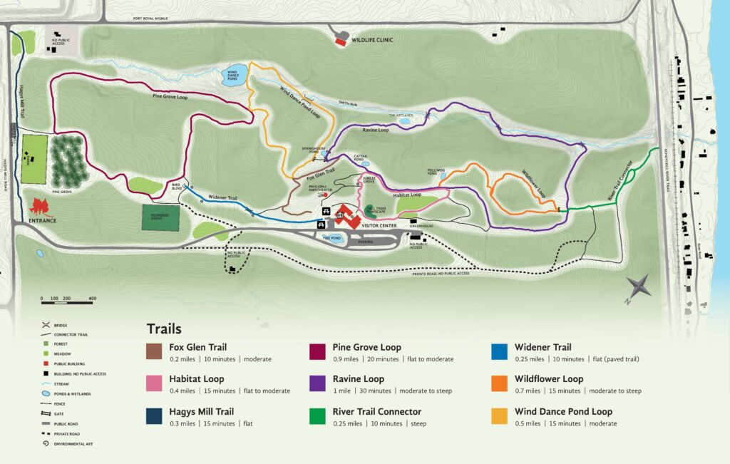 A graphic of a trail map of the Schuylkill Center. 